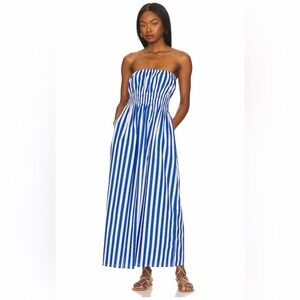 Faithfull the Brand Navy and White Striped dress.M